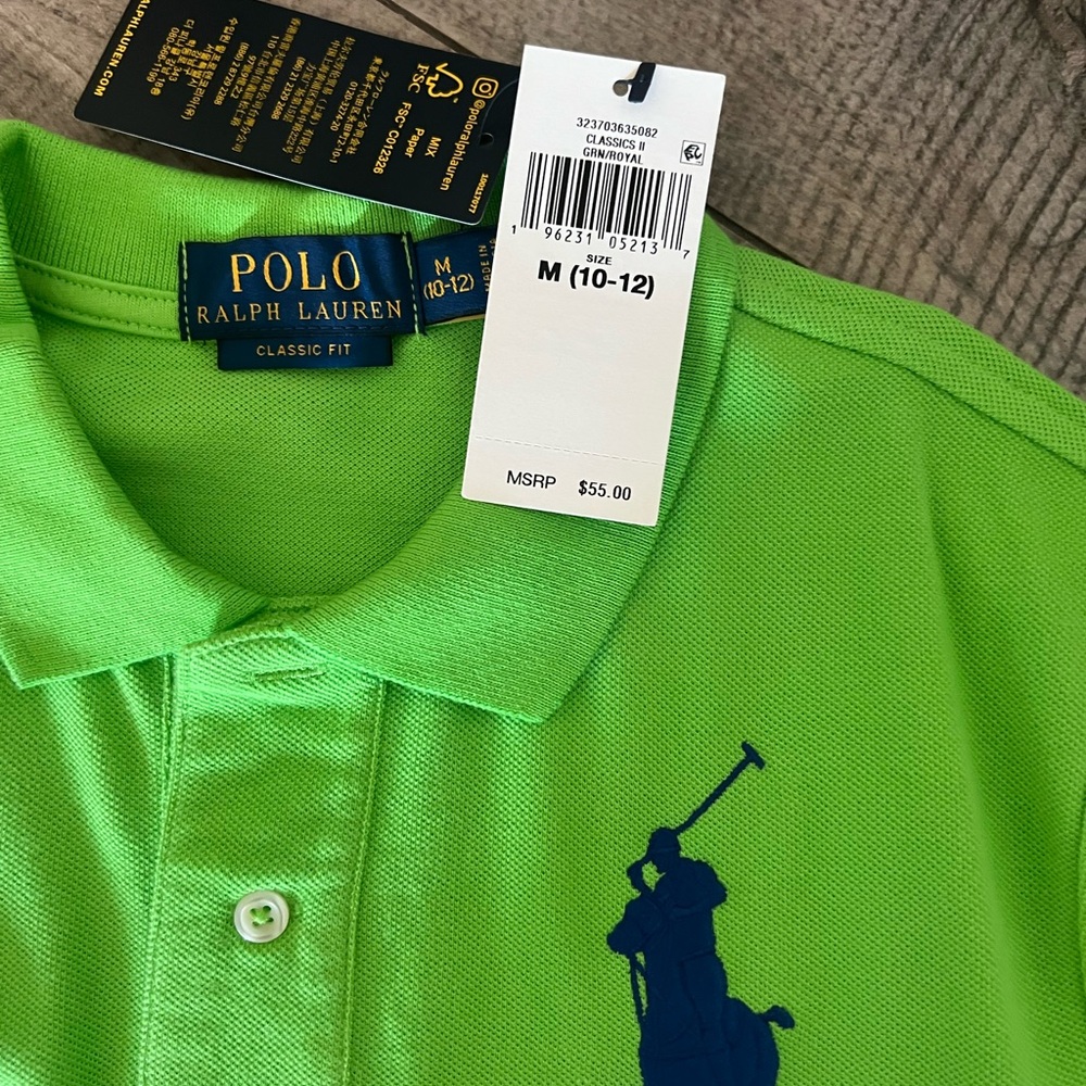 Ralph Lauren Kids Bright Green Polo with Navy Accents - Picture 2 of 2